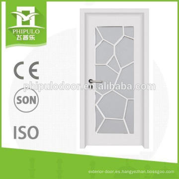 Puerta interior de madera color blanco de alta calidad con vidrio.